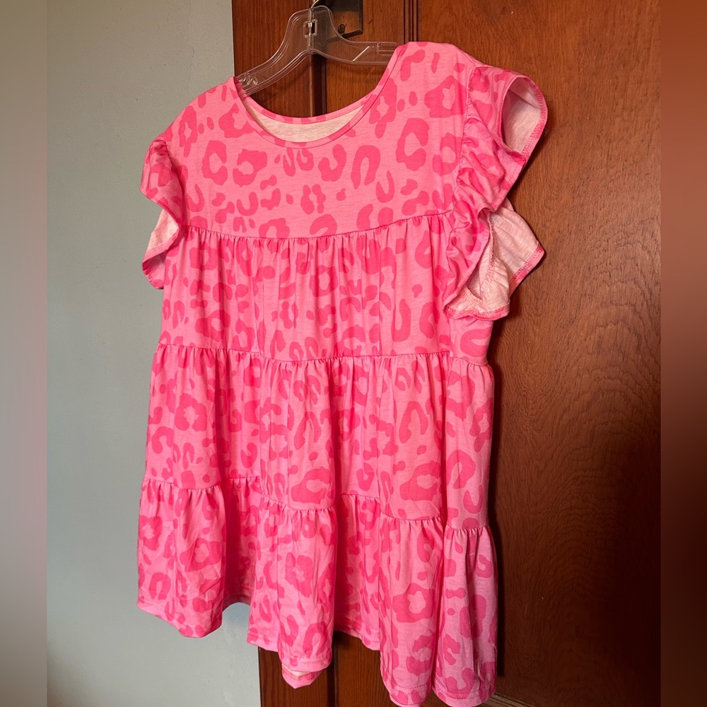 Pink Leopard Top with ruffle sleeves
